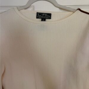 Lauren Ralph Lauren Cream Ribbed Sweater Zippered Shoulder Size XL
